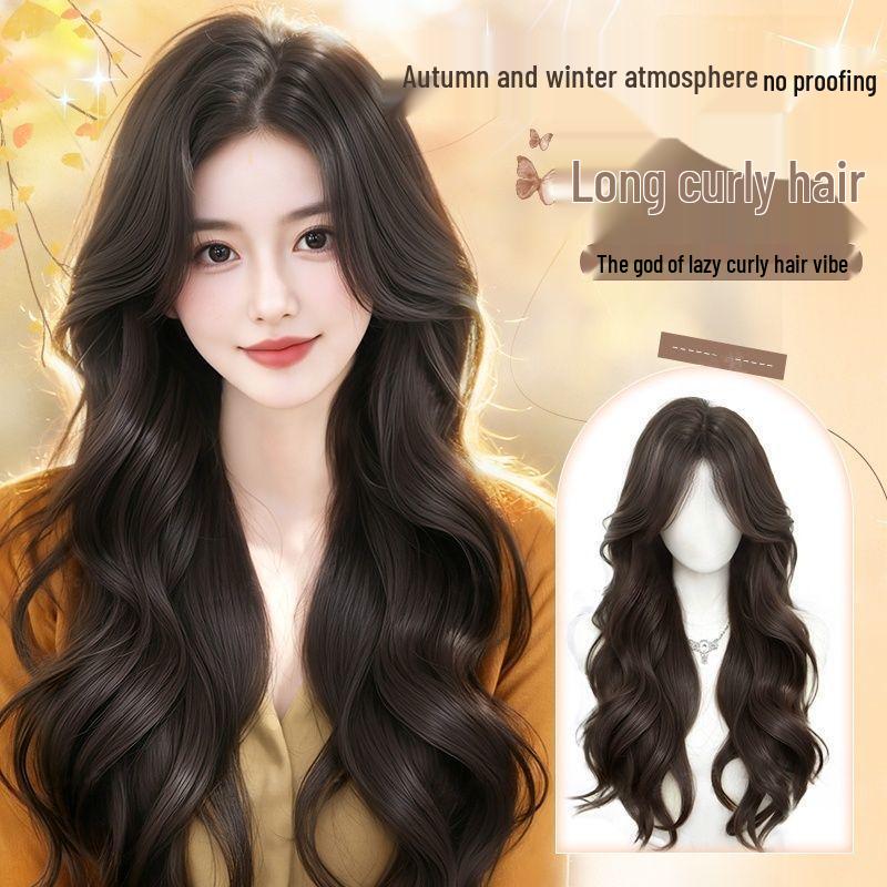 Women's Full-Cover Long Curly Wig - Soft Big Waves, Tieable and Loose, Natural Fluff to Increase Volume