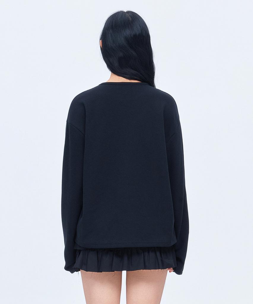 DAUSPICE (Duc) Appliqué Logo Waffle Long Sleeve Black