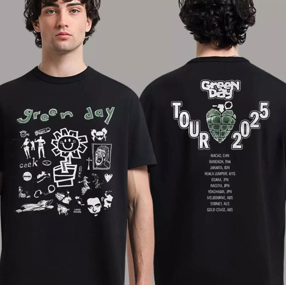 Tendenza 2025 Tour dei Green Day 2 lati maglietta nera unisex tutte le taglie JJ5311