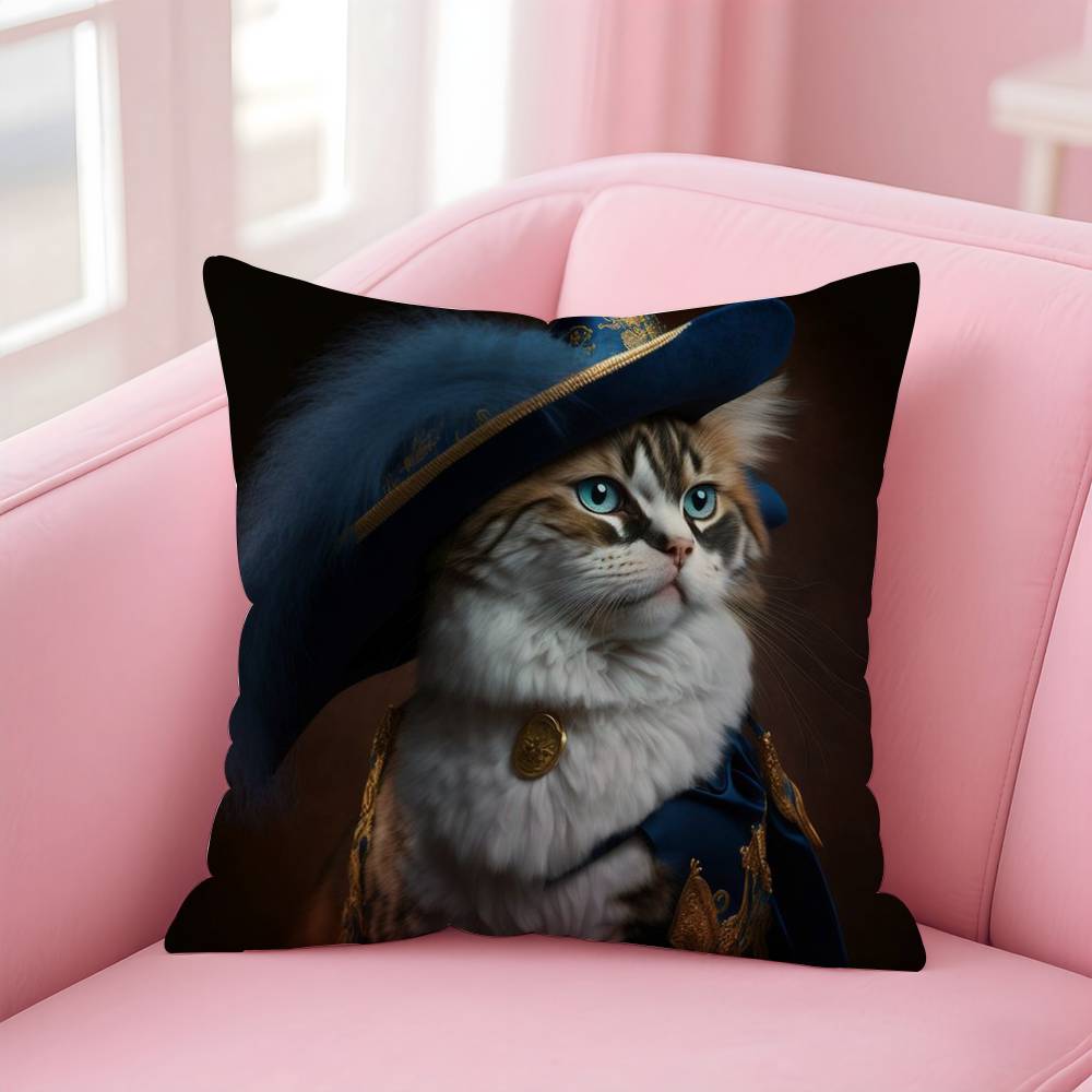 Renaissance Royal Cat Funny Pillow Case Pattern Printed Pillowcase For Living Room Sofa Cushion Cover & Bedroom Decor
