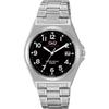 Citizen Q&Q Men's Watch, H060-205, 5 ATM Water Resistant, Analog, Solar Powered, Date Display, Metal Band, Black Dial, Silver