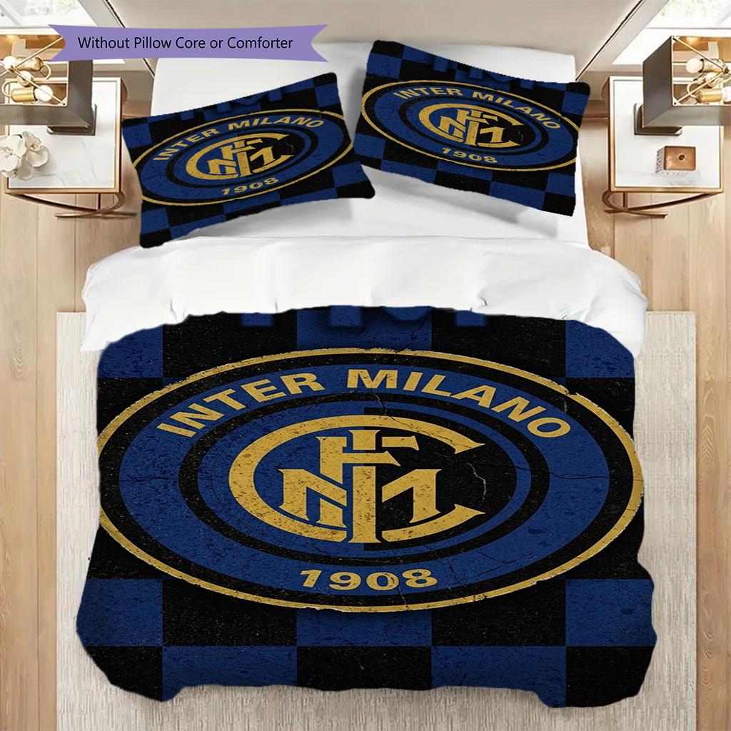 Inter Milan Emblem Blue Background Bedding (1 * Duvet Cover + 2 * Pillowcase, Without Core) Duvet Cover and Pillowcase Christmas Birthday Gift