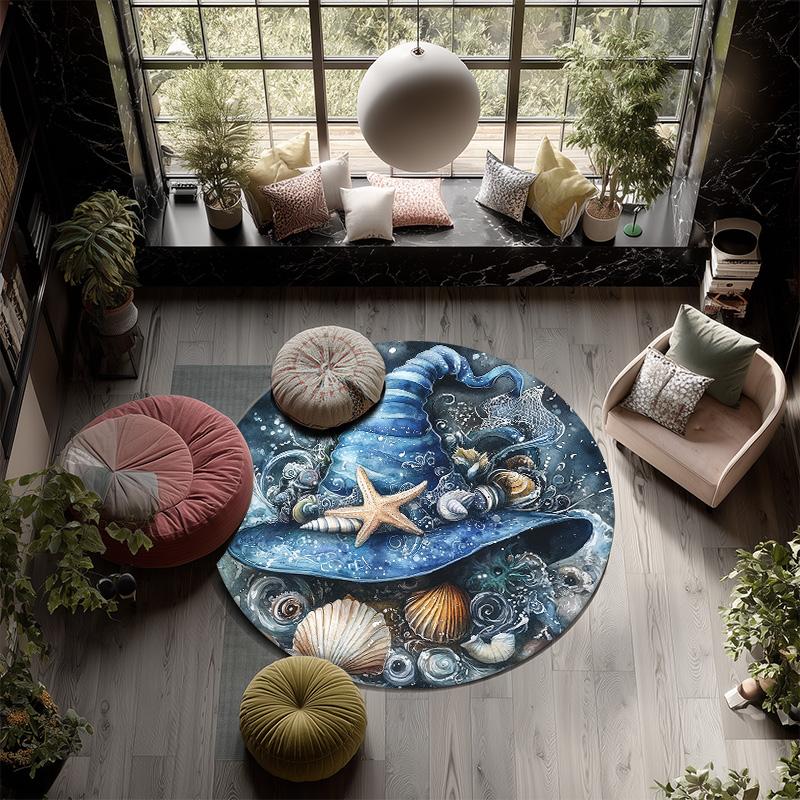 Hexenhut,Runder Teppich,Teppich für Wohnzimmer Schlafzimmer Sofa Spielzimmer Dekor,Rutschfeste Fußmatte