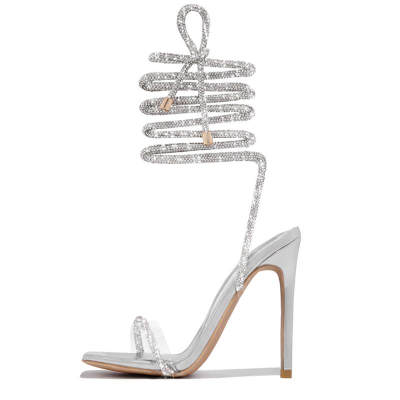 Sexy Römischen Sandalen Frau Strass Strap Hohl Dünne High Heels Nachtclub Party Damen Kleid Schuhe