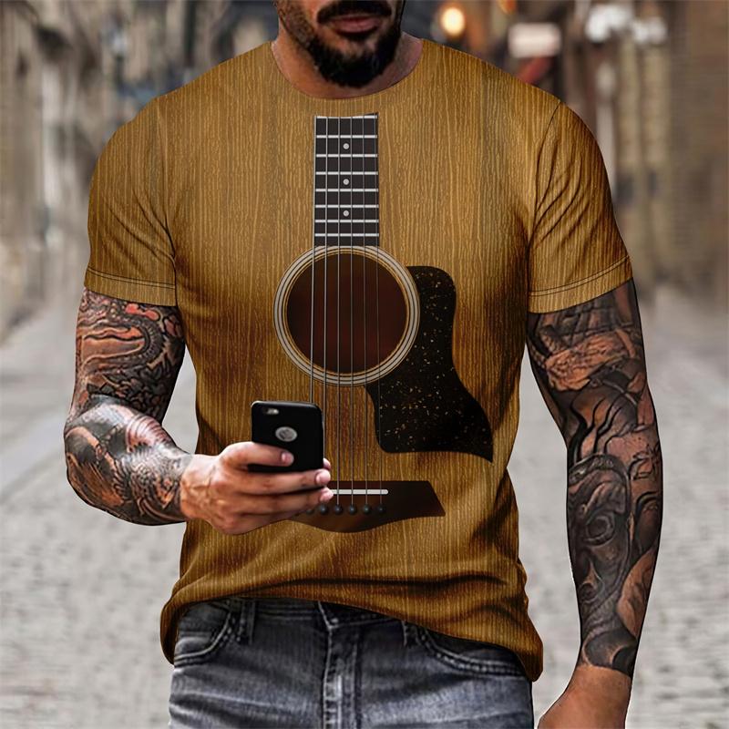 3D Print Instrument Music T-Shirt For Men Colorful Art Party Pattern T Shirts Summer Casual Short Sleeves O-Neck Tops Loose Tees