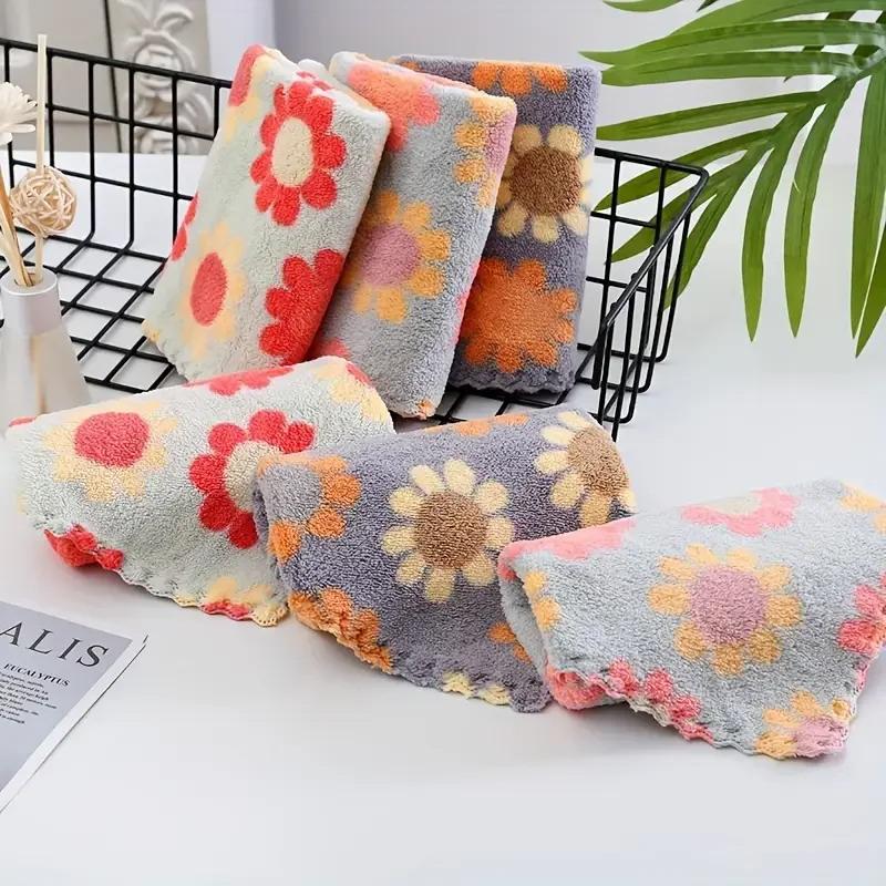 5Pcs Kitchen Cleaning Cloths Soft Absorbent Dishcloth Coral Sunflower Wiping Towel Rags Household Cleaning Cloth 30X30Cm