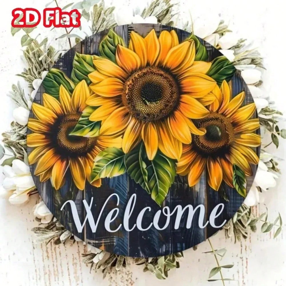 Sunflower Decor Metal Wall Art for Cafe Office Welcome Sign