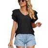 Womens Summer Eyelet Tops V Neck Double Ruffle Sleeve Casual Blouse Shirts Loose Fit Tops