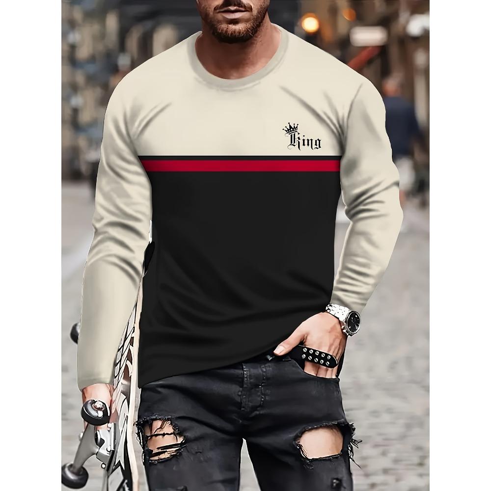 Men's Casual Long Sleeve T-shirt with 3D Printed Monogram