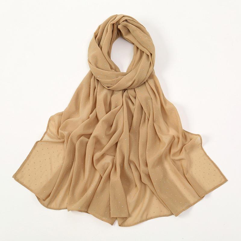 Pearl Chiffon Gypsy Star Hot Diamond Long Towel Women's Headscarf Popular Monochrome Ethnic Headscarf