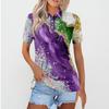 Women's Casual Floral Print V-Neck Short Sleeve Decorative Button T-Shirt Top