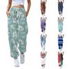 Naiste kõrge vöökohaga retro lillemustriga püksid taskutega kevadiseks ja sügiseseks kandmiseks