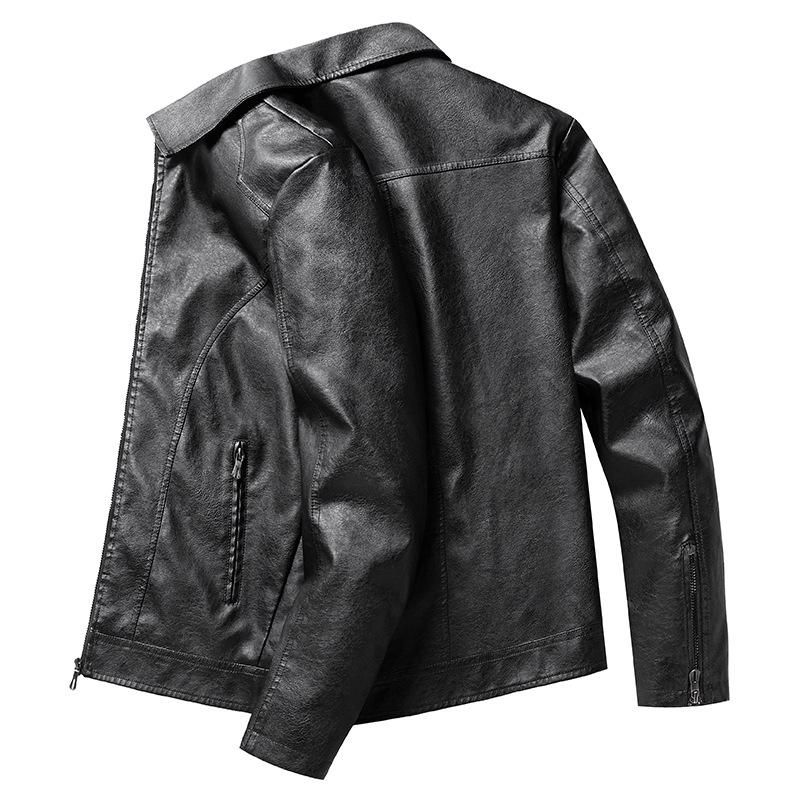 Autumn Men's Leather Jacket Lapel Men's PU Washed Leather Jacket Leather Jacket Men's Top