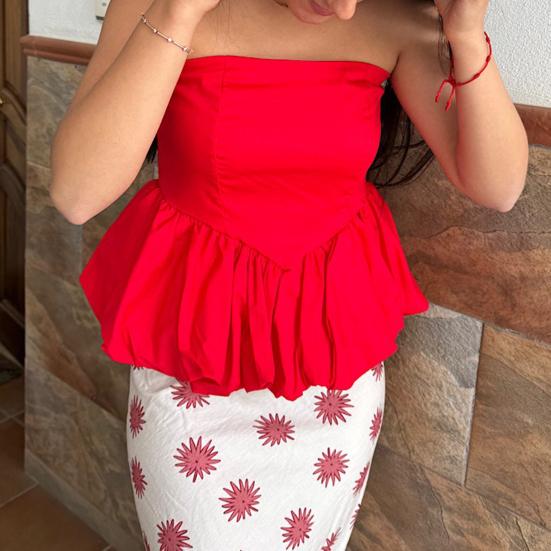 Women Tops Bandeau Strapless Elastic Back Petal Hem Puffy Skirt Design Tank Tops Parties Street Photography Vest Daily Wear
