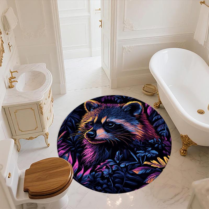 Colorful Raccoon,Round Area Rug,Carpet Rug for Living Room Bedroom Sofa Playroom Decor,Non-slip Floor Mat
