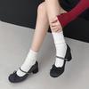 2025 Spring New Women's Shoes Round Head Bow French Rhinestone One-word Strap High Heels Mary Jane Shoes Single Shoes