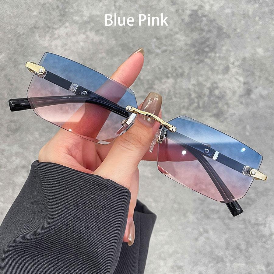 Luxury Rimless Business Rectangle Gradient Lens Unisex Fashion Safety Goggles Women Men Colored Lenses Metal Frame Glasses