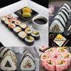 10 pièces/set Outil de fabrication de cuisine japonaise Pro Laver Rouleaux de riz en plastique avec moule à rouleaux de riz Fourchette Spatule Noir Ustensiles de cuisine