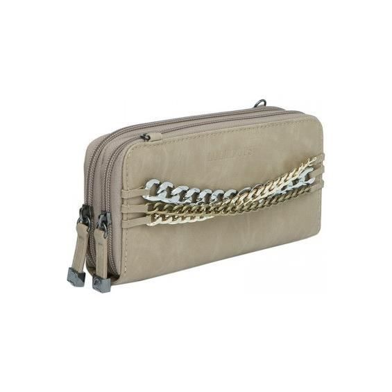 Women's Wallet - LOLLIPOPS - TONIC DOUBLE ZIP - Beige - Synthetic Nubuck - Removable