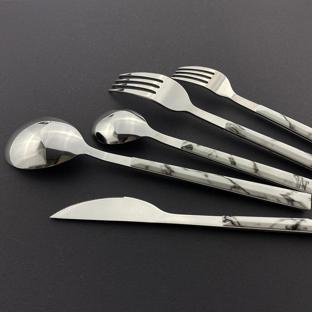 6/30Pcs White Silver Dinnerware Set Knife Fork Coffee Tea Spoon Cutlery Set Stainless Steel Silverware Kitchen Tableware Set