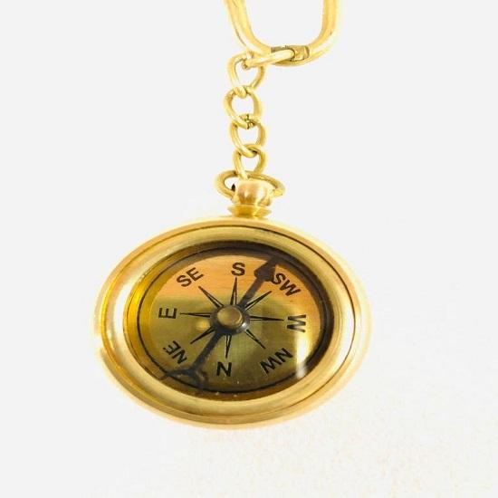 Lot of 50 Brass Compass Key Chains  Mini Compass Key Rings
