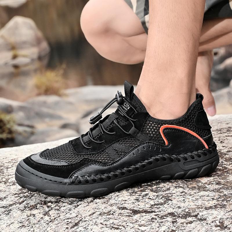 New Men's Shoes Summer Mesh Shoes Men's Leather Breathable Sports Casual Shoes Thin Lightweight Shoes