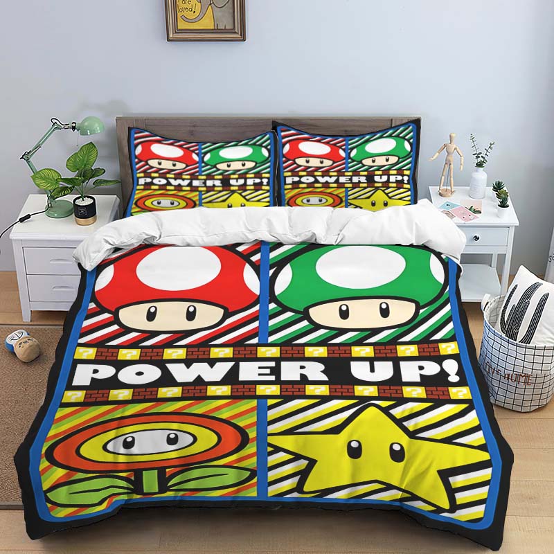 2026 New Super Mario Game-Themed Duvet Covers and Pillowcases – Suitable for Single, Double, Queen, and King Beds
