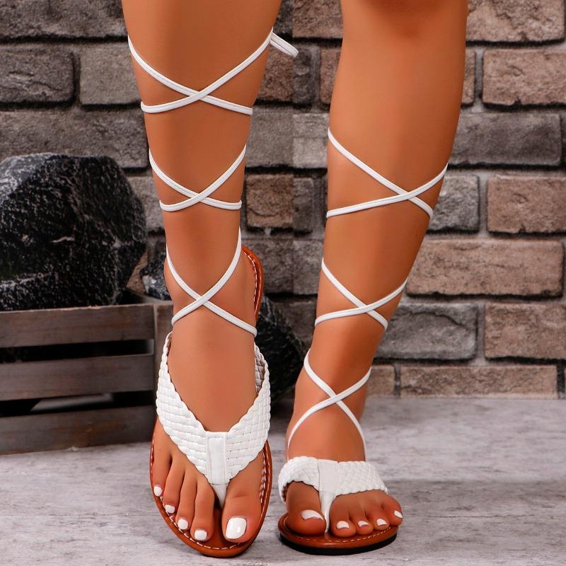 Modne Damskie Sandały Letnie Buty dla Kobiet Klapki Płaskie Damskie Codzienne Sandały Krzyżowo Wiązane Damskie Sandały Rzymskie Sandalias De Mujer