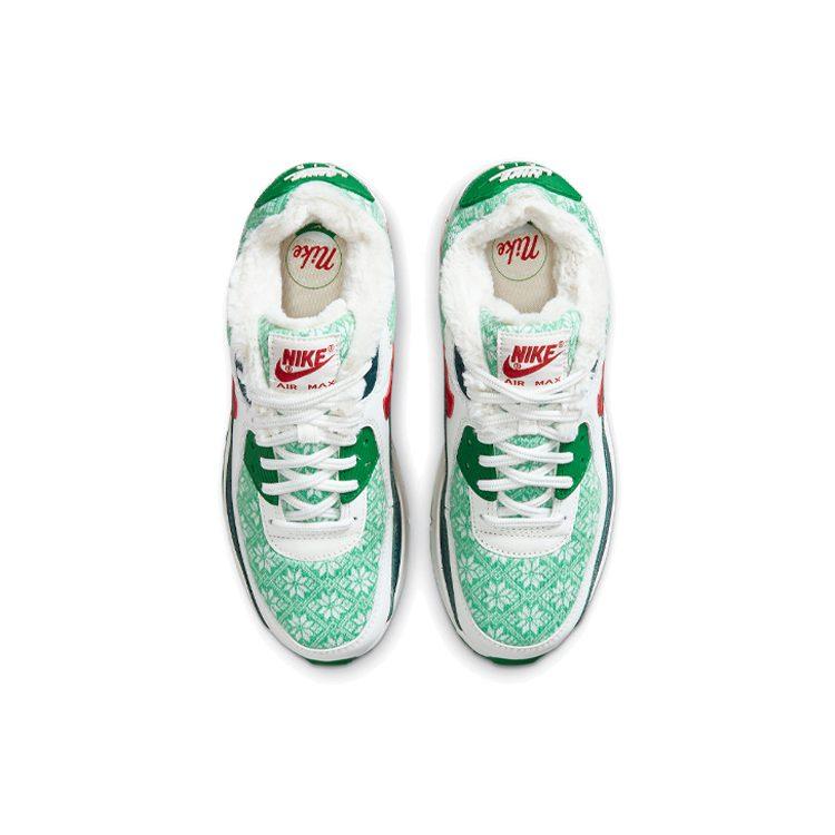 Nike Air Max 90 Dempende Slijtvaste Ademende Lage Top Hardloopschoenen Dames Groen Wit Rood DC1621-100