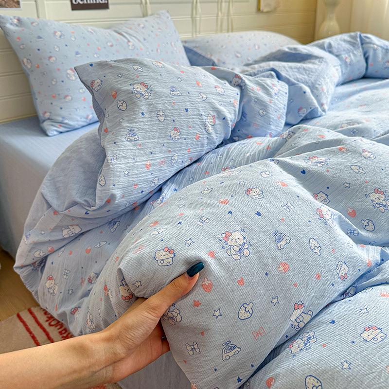 2026 New Class A Cotton Dorm Bedding: Thickened Duvet Cover, Fitted Sheet, Fresh Style Maternal & Infant Grade, 3/4-Piece Set