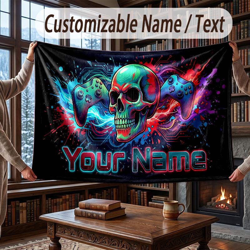 Lebka Gotická Téma Prikrývka na Gauč Vlastné Meno Text Personalizovaná Prikrývka Mäkká Útulná Prikrývka pre Domov Gauč Posteľ