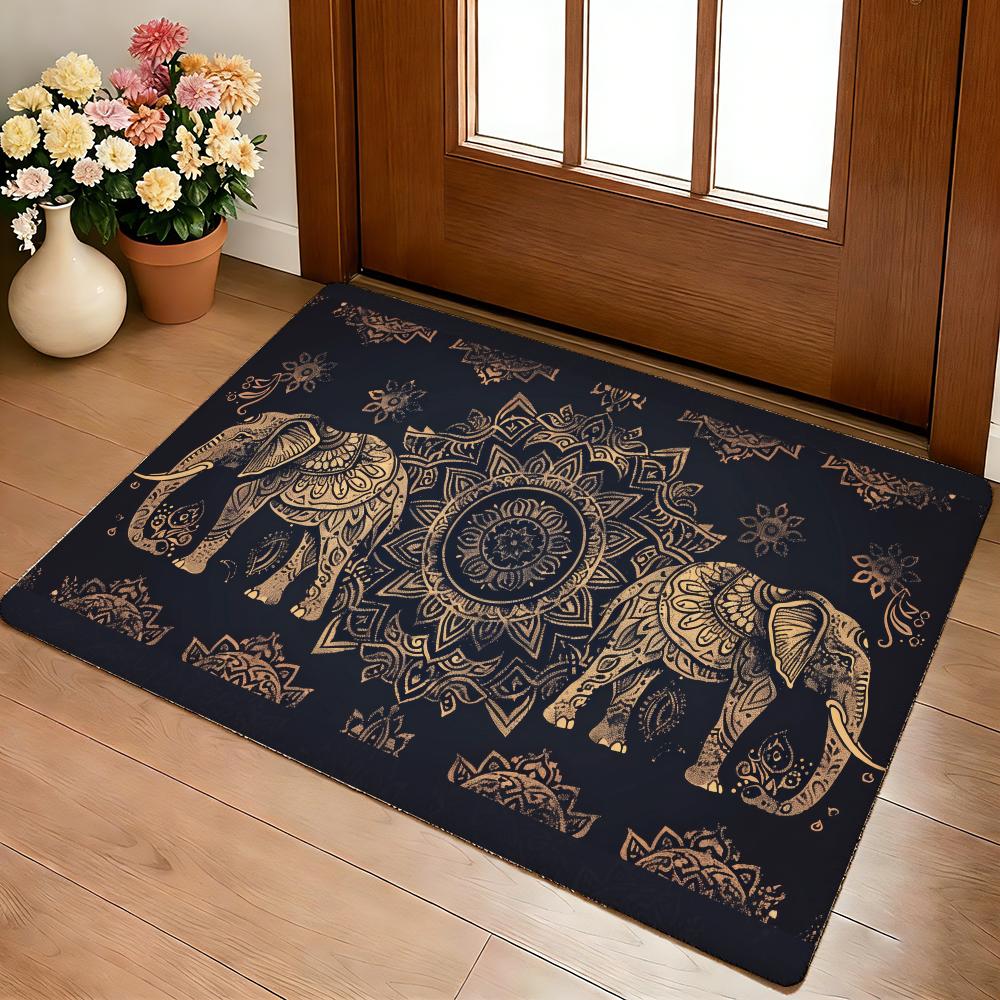 Elefant Mandala Konst Golvmatta Mysig Flanell Mjuk Tjock Halkfri Matta För Vardagsrum Sovrum Kök Dekor Mattor