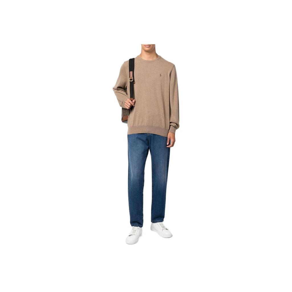 Polo Ralph Lauren Solid Color Simple Round Neck Fitted Long Sleeve Sweater Men Sweater Brown 710876714-011