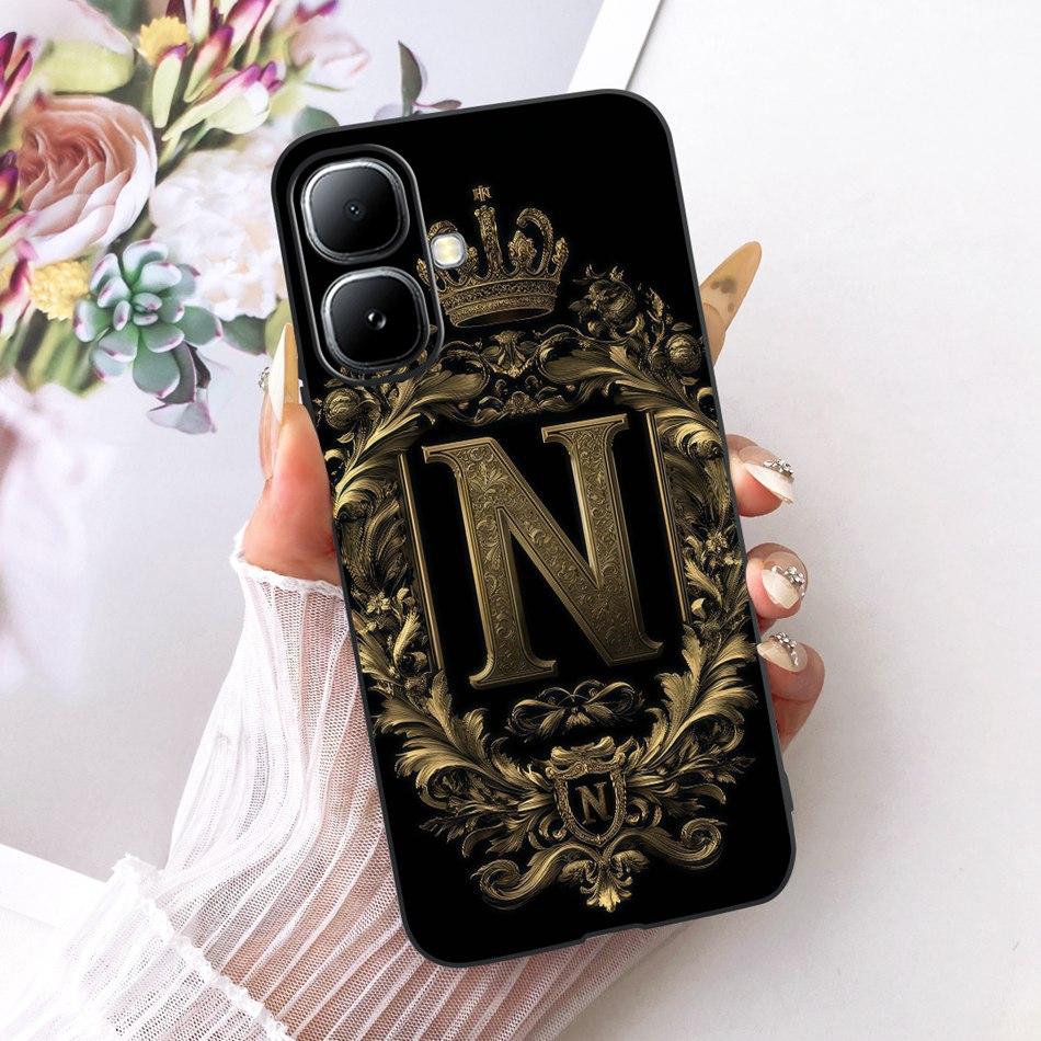 For Infinix Smart 20 X6840 X6840B Royal Crown Initial Letter Phone Case For Infinix Smart20 Black Silicon Soft Covers Bumpers