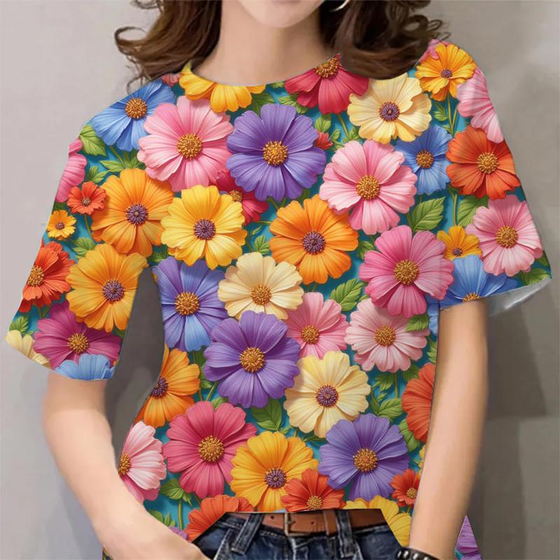 Women's printed short sleeved casual T-shirt retro street style