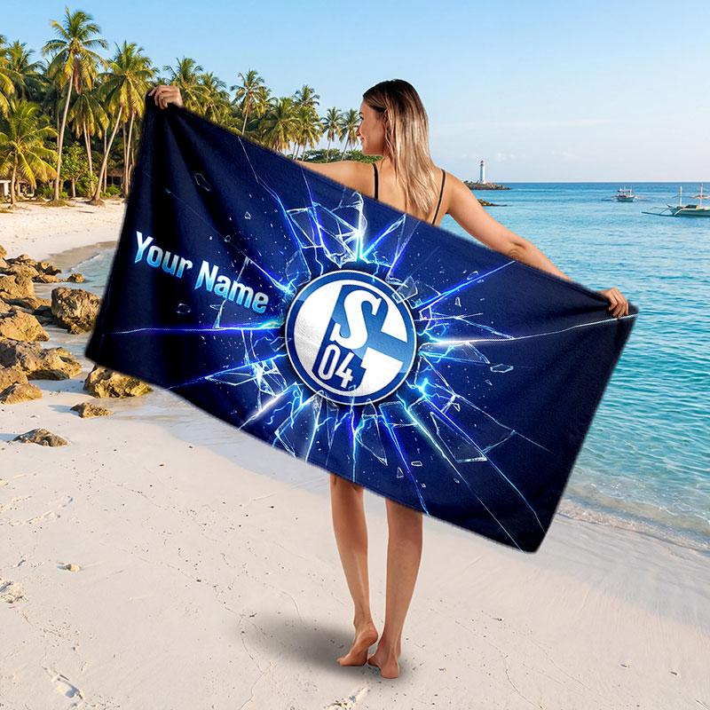 Asciugamano da Spiaggia Personalizzato FC Schalke 04, Stampa Testo Nome Personalizzato, Asciugamano Morbido ad Asciugatura Rapida con Logo Calcio, Regalo per le Vacanze