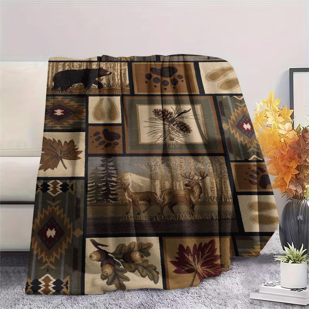 1PC Patchwork Style Print FlAannel Blanket, High Quality Comfortable for All Seasons, Home Decor, Warmth and Comfort