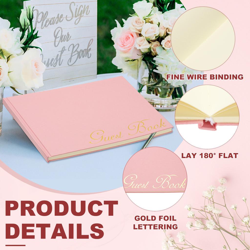 Elegant Guestbook 9x7" Offset Paper Wedding Guest Book Stylish Sign In Book with 50 Blank 120GSM Paper for Receptions Birthdays