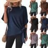 Women's Round Neck Solid Color Short Sleeve Hem Knot Loose T-shirt Top