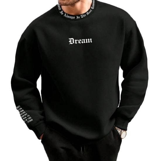 Autumn and Winter Round Neck Long Sleeve Men's Letter Printed Pullover Thick Loose Soft Warm Medium-length Slim Casual Jacket