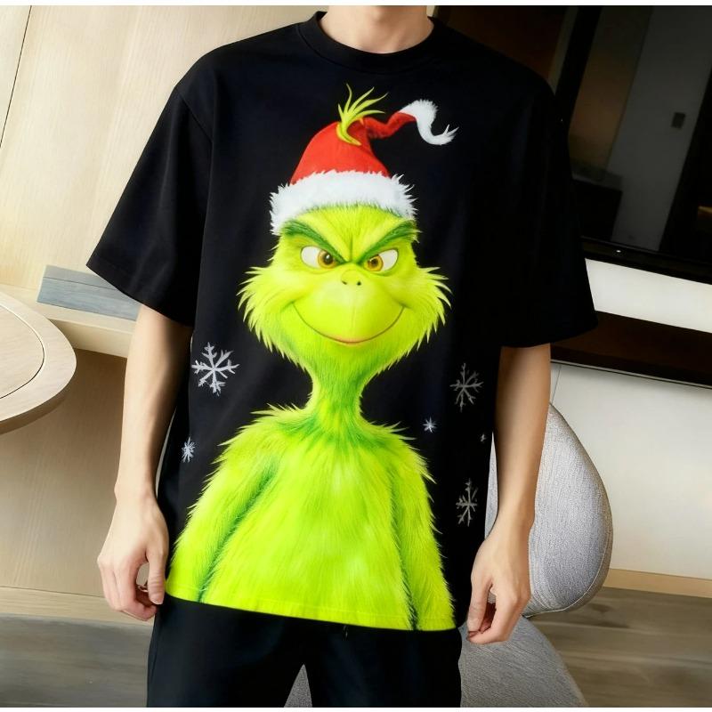 Weihnachts-Cartoon Grünes Fellmonster 3D-gedrucktes Damen Kurzarm T-Shirt Top Kinder Mädchen Lässiger Pullover