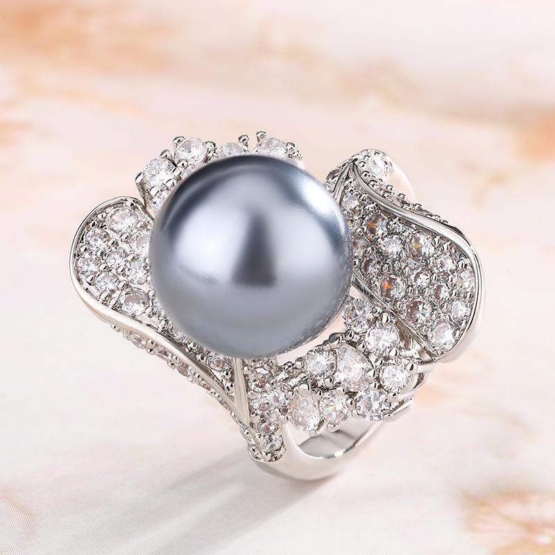 Luxury Pearl Ring Gold Bead White Bead Grey Bead Open Ring New Fashion Commuter Retro Fashion