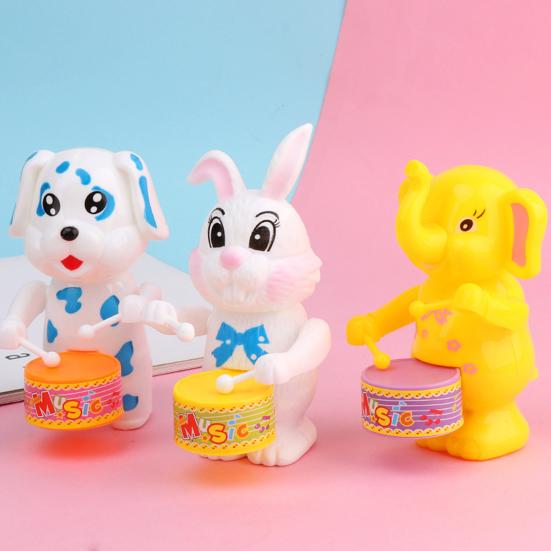 Funny Wind Up Toy Cute Cartoon Rabbit Dog Elephant Drumming Toy Kids Animal Clockwork Toy Educational Toys Children Gift