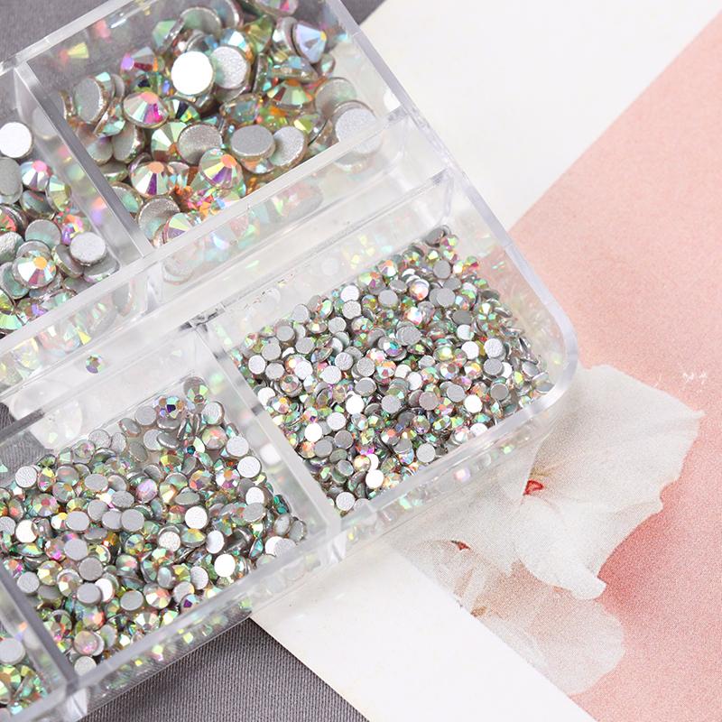 6 Maten Doos Kristallen Platte Strass Steentjes Set Hybride Nagellak Decoraties Ab Kleurrijk