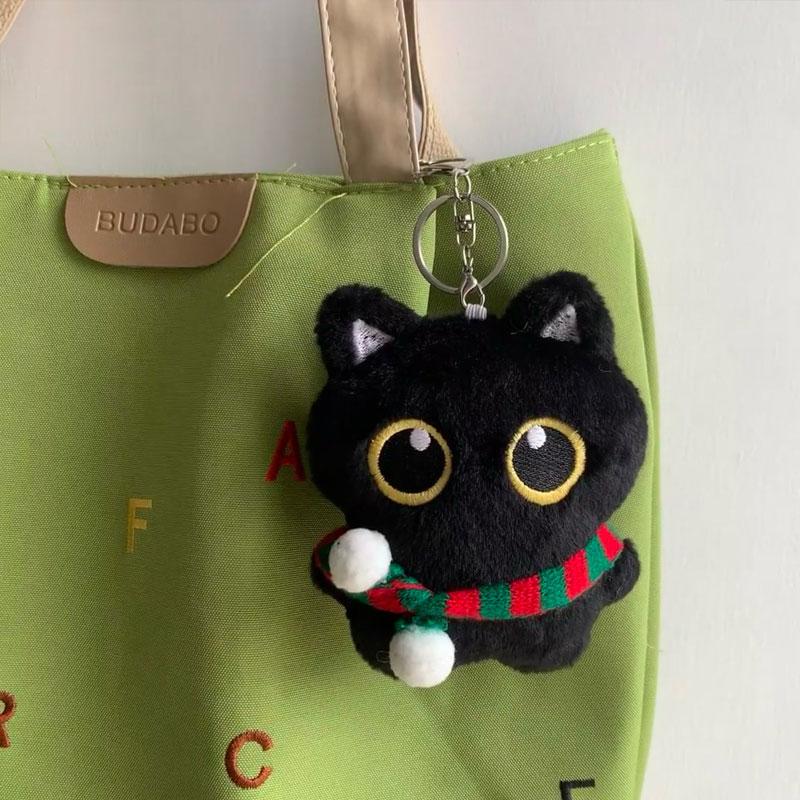 Süßes schwarzes Katzen-Stofftier Kleine Puppe Anhänger 10 cm Schlüsselanhänger Cartoon Weiches Tier Stoffpuppen-Anhänger Rucksack Tasche Dekoration Geschenk