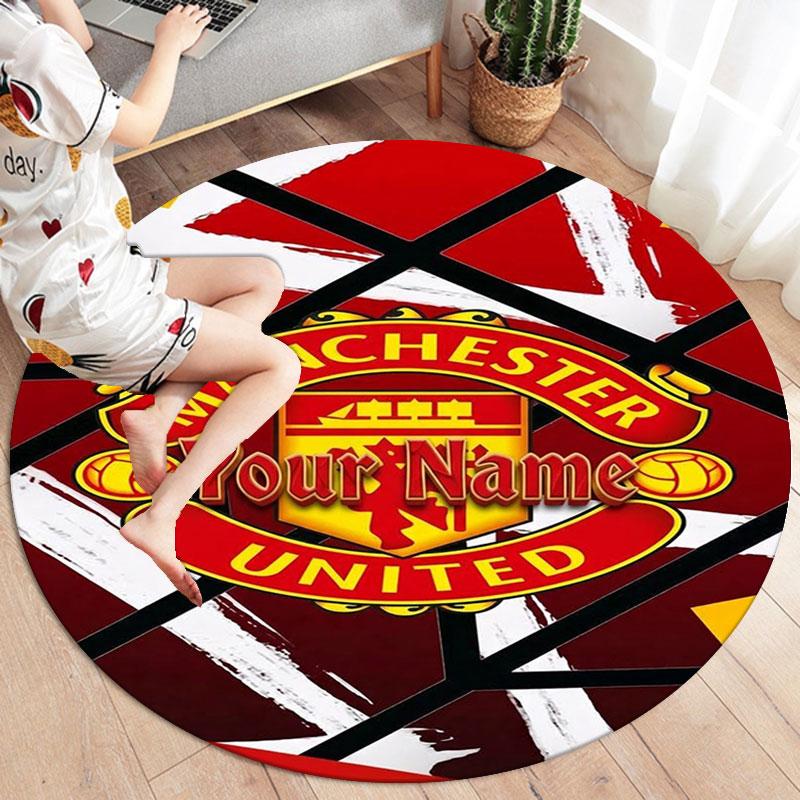 Manchester United F Custom Name Round Area Rug,Carpet Rug for Living Room Bedroom Sofa Playroom Decor,Non-slip Floor Mat