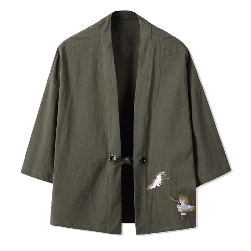 Harajuku Embroidery Japanese Style Kimono Cardigan Plus Size Samurai Costume Open Front Casual Jacket for Men and Women