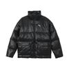 Men Black Shiny Puffer Jacket Stand Collar Full Zip Winter Coat 687432-01