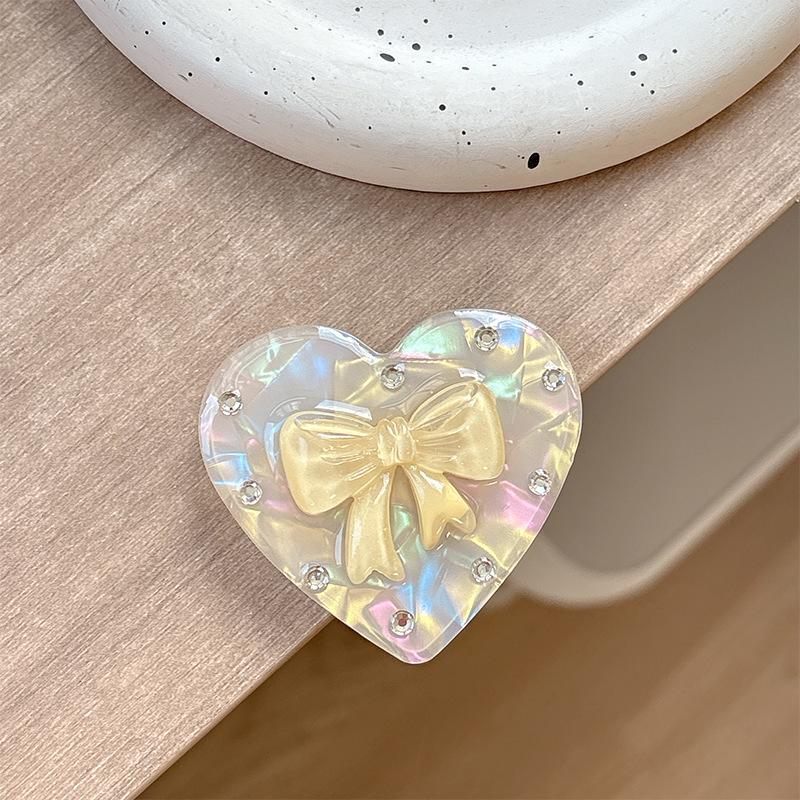 Colorful Heart Rhinestone Bow Phone Holder - Foldable Magnetic Airbag Stand