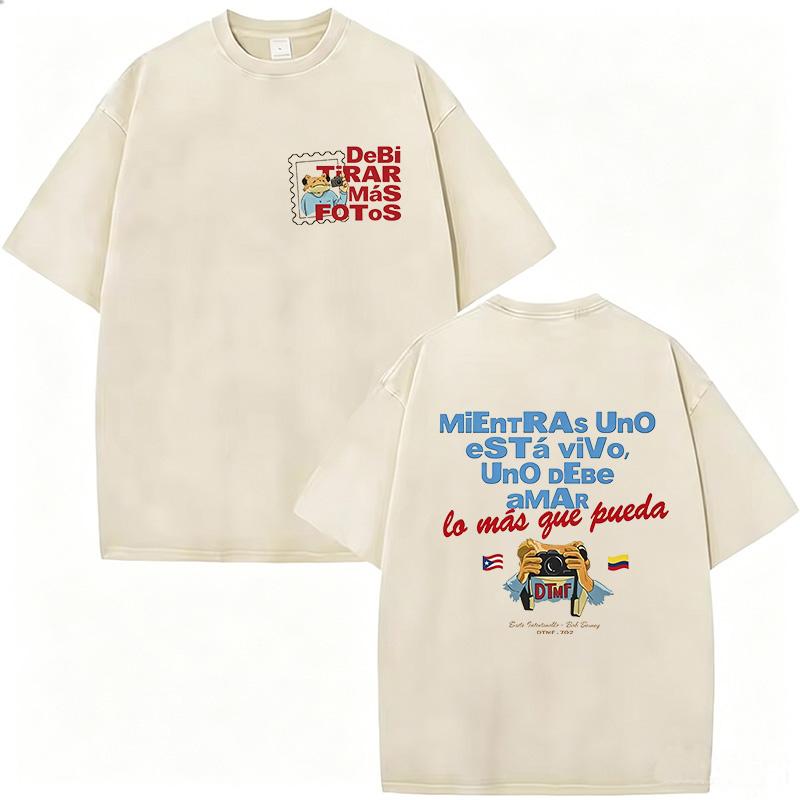 Trendy Hip Hop Rapper Bad Bunny Vintage Washed Cotton T Shirts Debi Tirar Mas Fotos DTMF T-shirts Men's Clothing